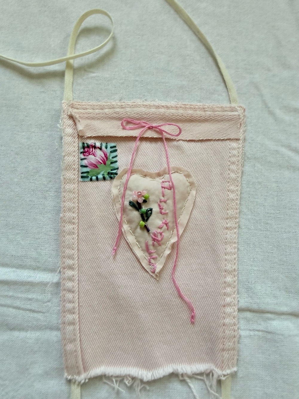 Pink Denim Necklace with heart